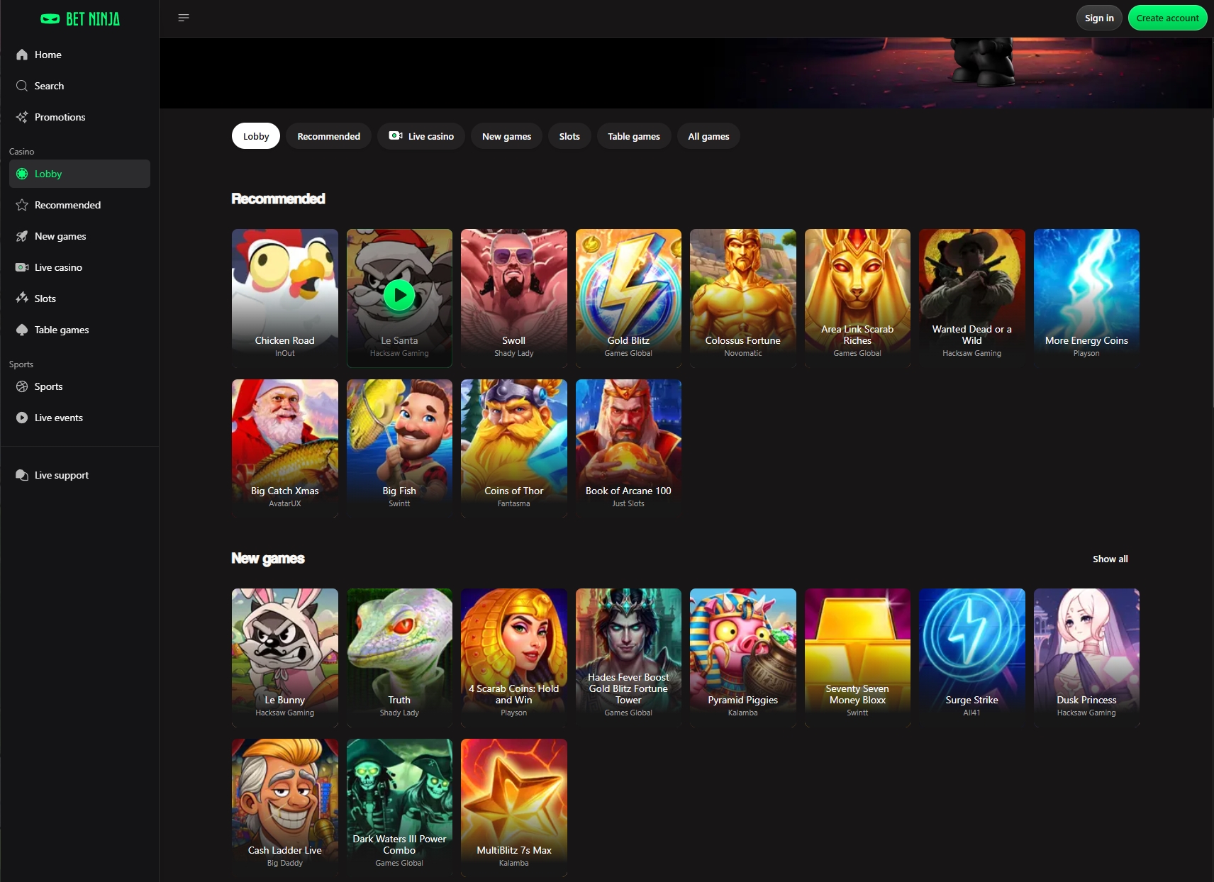 BetNinja casino slots